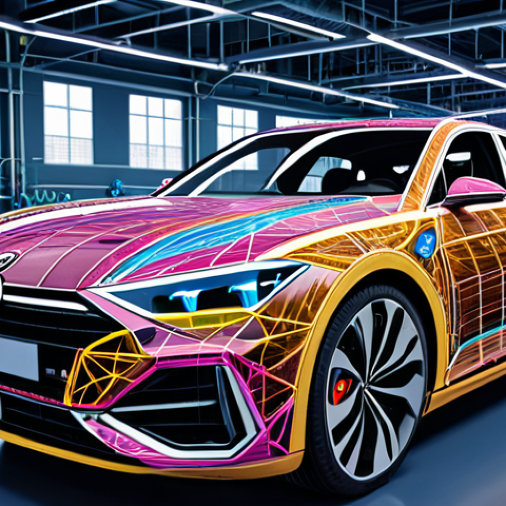 **

"A vibrant, colorful depiction of interconnected nodes representing a neural network, overlaid on a blueprint of a modern German automobile factory. Data streams visually flow around the factory, highlighting the integration of AI in industrial processes. Focus on the precision and efficiency of the AI-driven automation. Style: futuristic, clean, and optimistic."

**