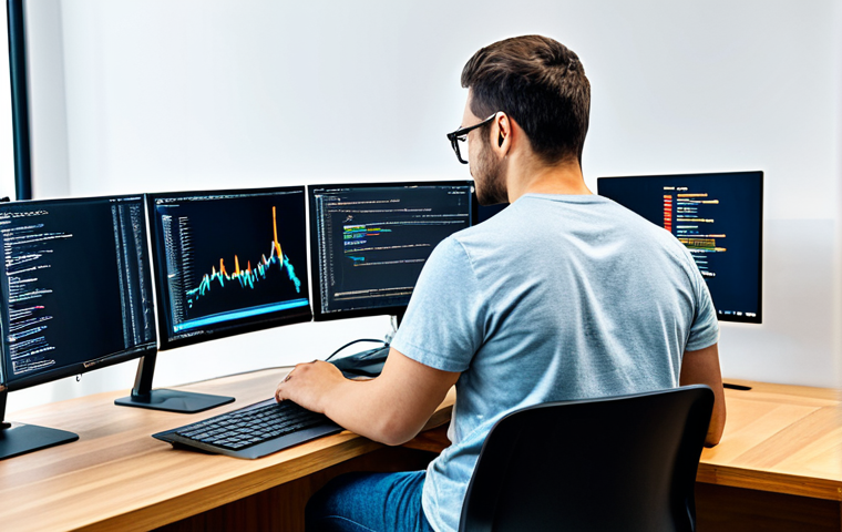 AI Developer at Work**
A professional software engineer, fully clothed in casual office attire (jeans and a comfortable t-shirt), working on a laptop in a bright, modern office. The screen displays Python code with TensorFlow or PyTorch libraries. Multiple monitors display data visualizations. Background: Open office space with colleagues collaborating. Safe for work, appropriate content, professional, perfect anatomy, correct proportions, natural pose, well-formed hands, proper finger count.
**