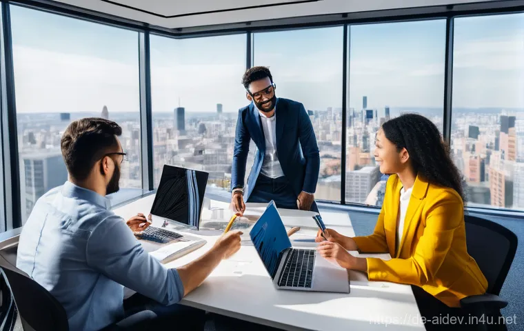 AI 개발 프로젝트 문제 해결 - **Prompt:** A diverse team of data scientists and engineers, appearing focused and collaborative, me...