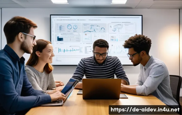 AI 개발자의 역할과 책임 - **Prompt:** A diverse group of artificial intelligence developers, men and women of various ethnicit...