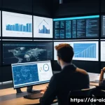 AI 개발자 직무 분류 - A modern office environment showcasing a diverse team of AI professionals collaborating on a machine...