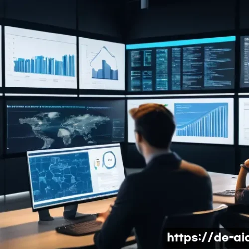 AI 개발자 직무 분류 - A modern office environment showcasing a diverse team of AI professionals collaborating on a machine...