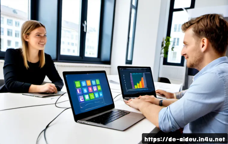 Home 17 인공지능 실무 프로젝트 - Photorealistic modern AI project workshop in a bright German office, diverse business team collabora...